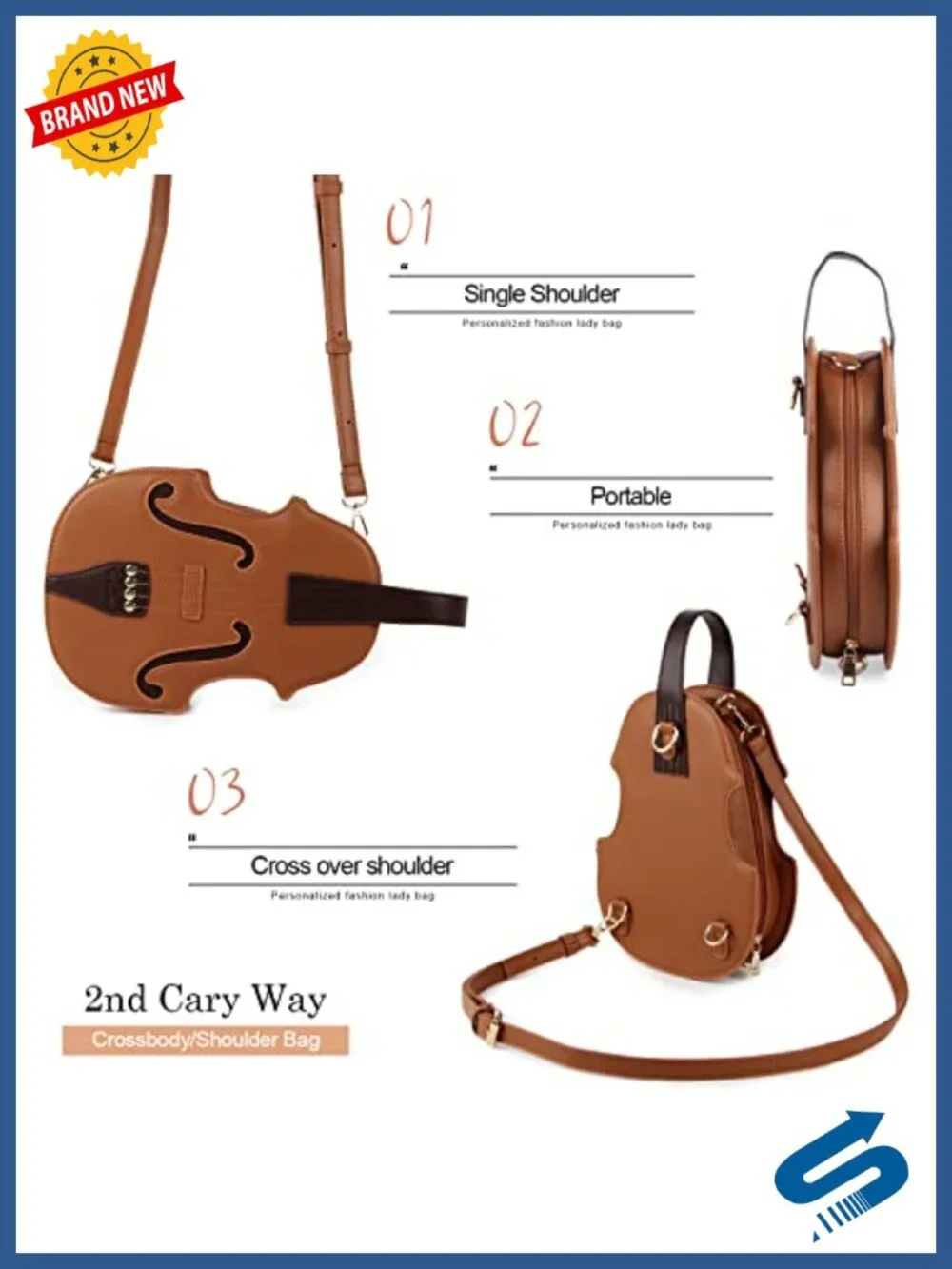 PU Leather Violin Shape Tote Bag Crossbody Backpack 5 Ways to Wear Ladies